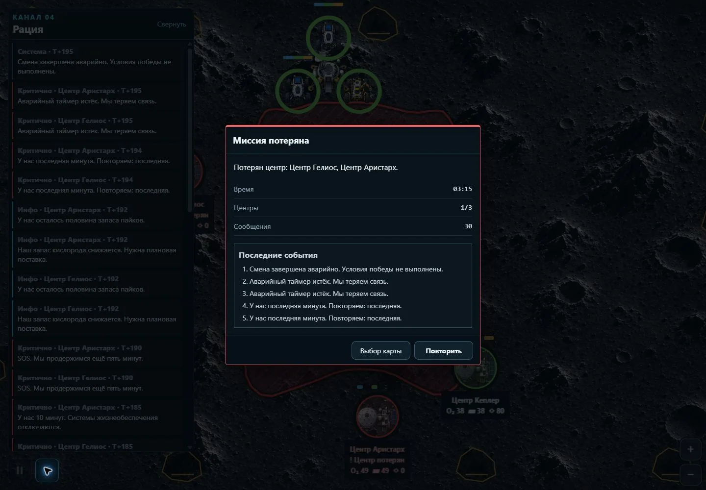 Actual outcome: mission lost